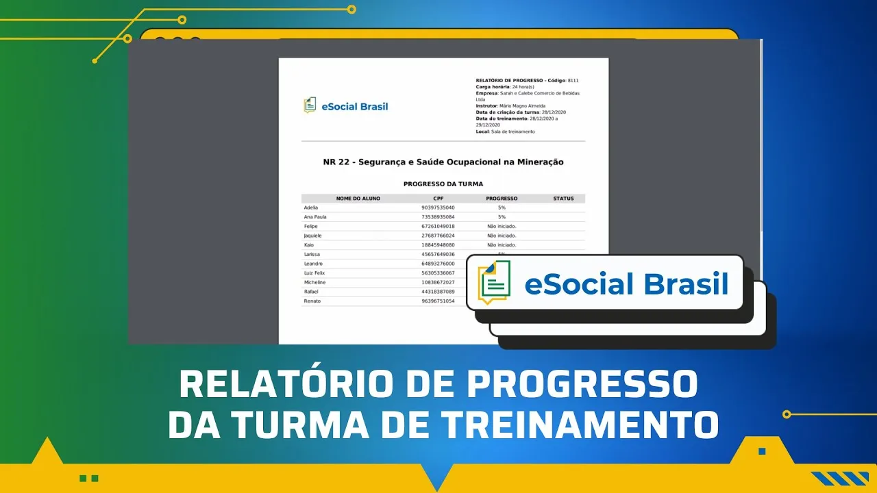 Como emitir relatório de progresso da turma de treinamento - eSocial Brasil