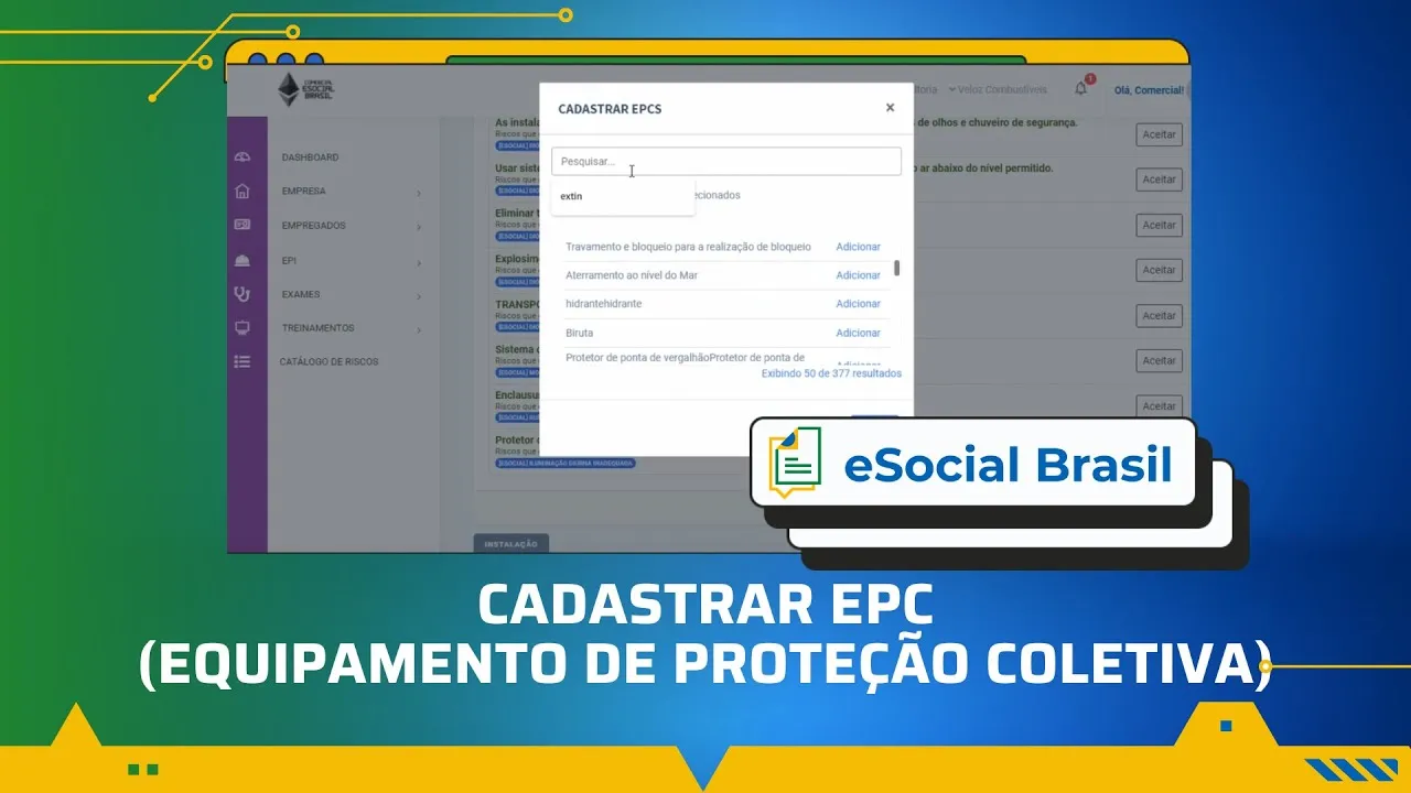 Cadastrar EPCs (Equipamento de Proteção Coletiva) no eSocial Brasil