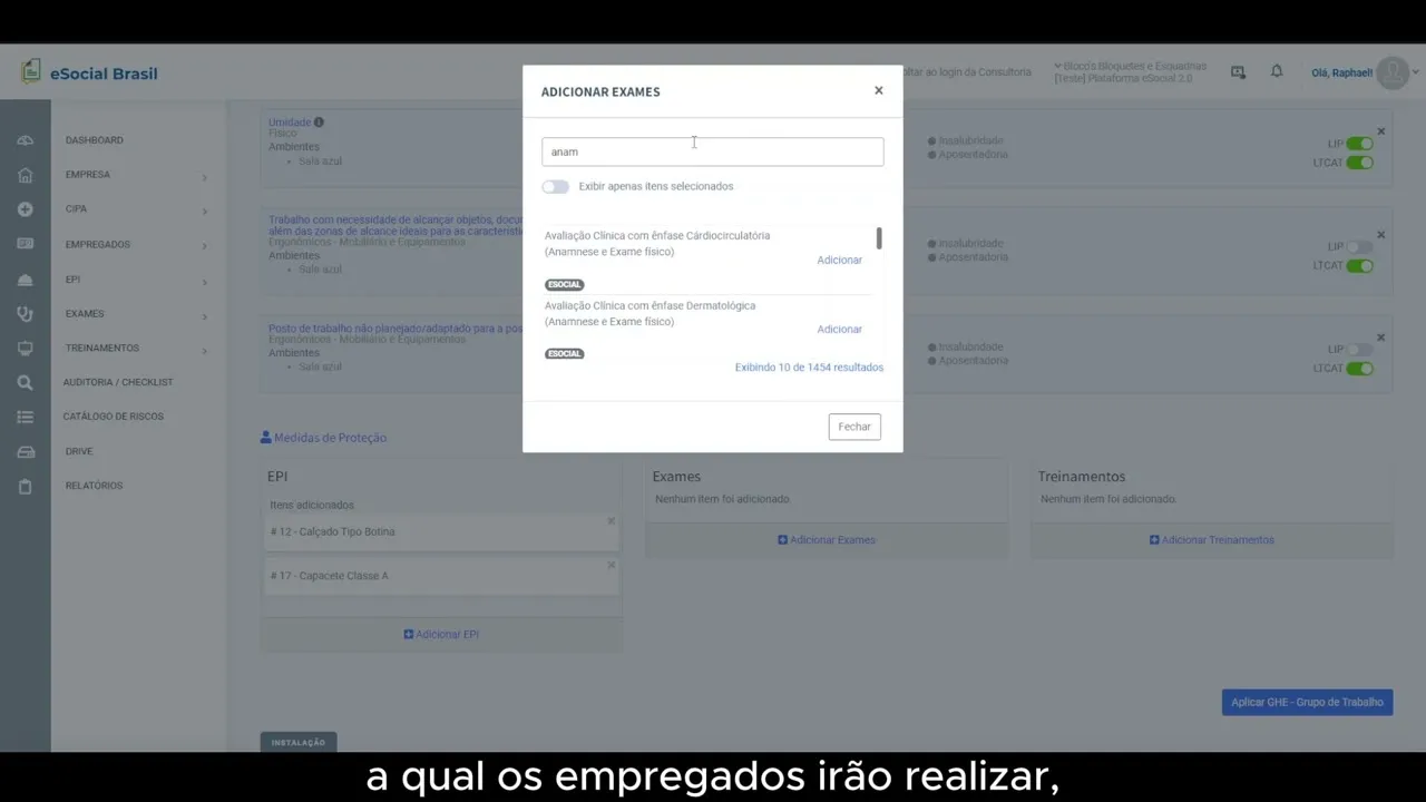 Adicionar exame ao grupo de trabalho